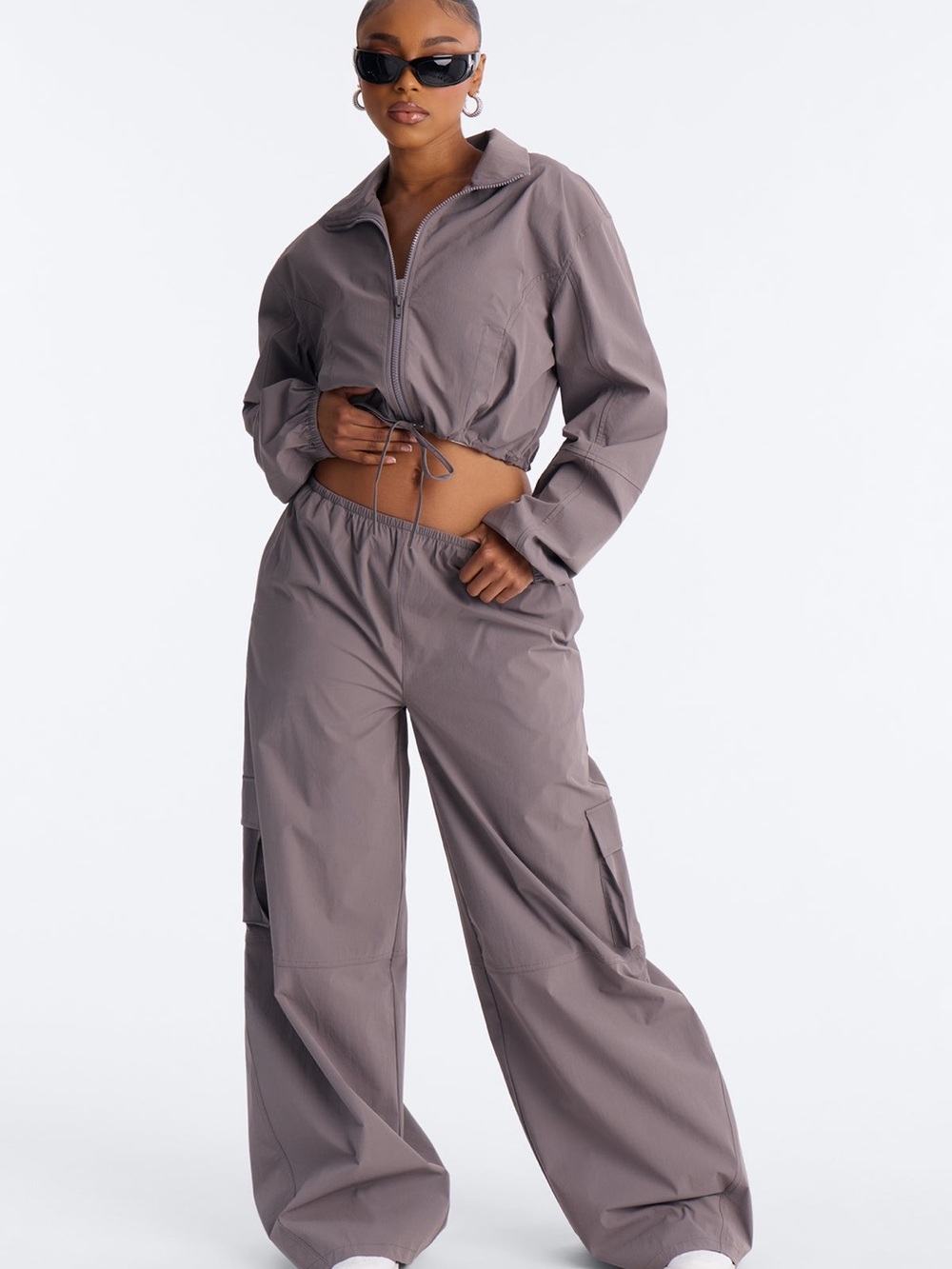 Fashion Nova Wide-Leg Cargo Pants - Taupe Gray